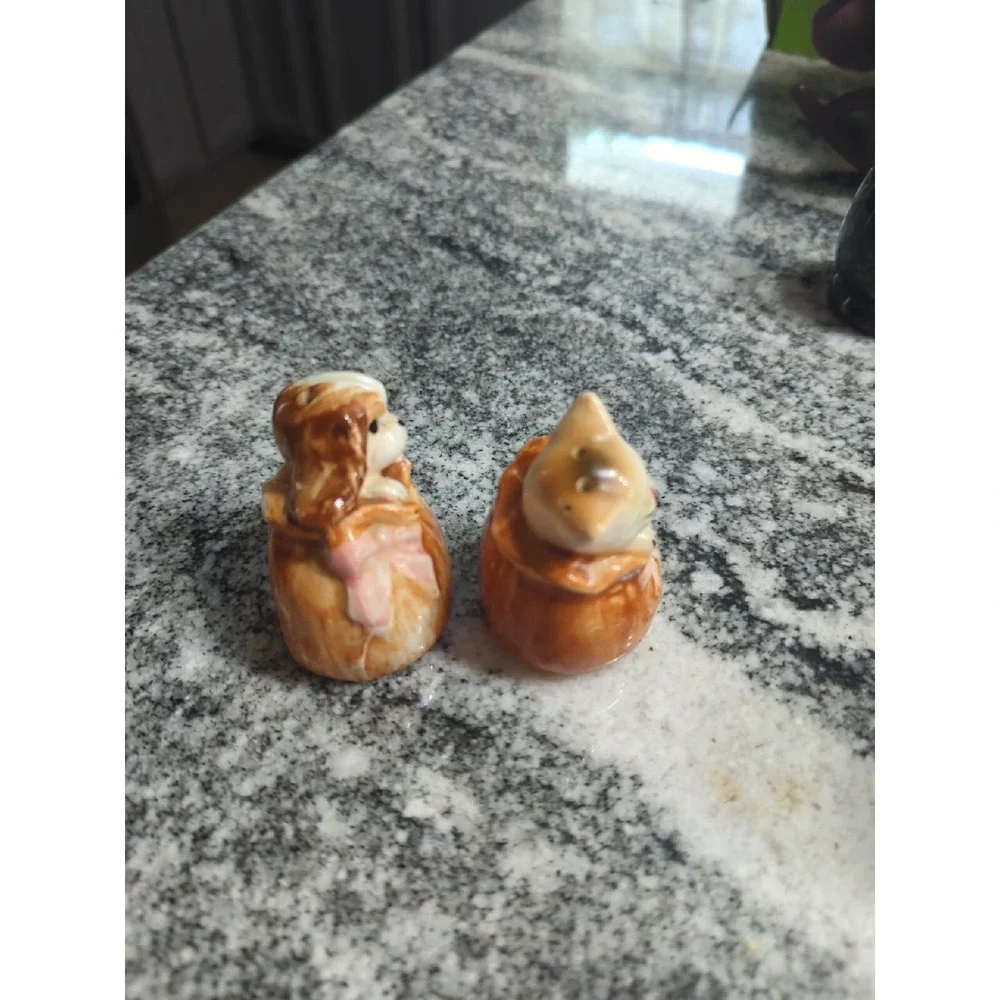 Vintage Kitty Cat & Puppy Dog Salt & Pepper Shakers with Cork Stoppers